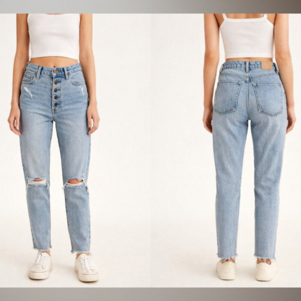 Abercrombie&Fitch Ultra High Rise Ankle Straight Jeans Distressed Button Fly 25